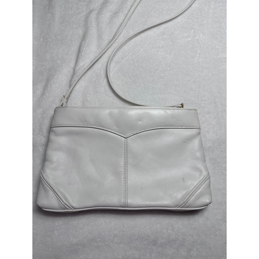 Vintage White Nappa Leather Crossbody Shoulder Bag Minimalist Gold Hardware